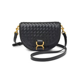 Alise Woven Vegan Leather Saddle Crossbody Black