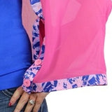 Origami Trim Button Shawl Shrug Wrap Pink with Royal Blue Flamingo Trim