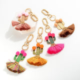 Dusty Rose Tassel Pom Pom Cactus Keychain Bag Purse Charm