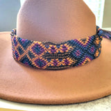 Navy Purple Tan Brown Woven Braided Western Aztec Adjustable Hat Band