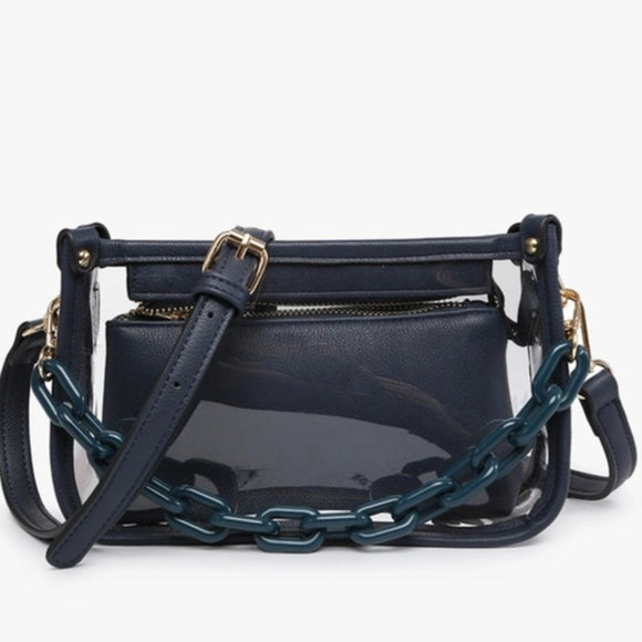 Jessica Clear Duo Crossbody Strap Chain Strap Navy