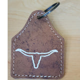 Cowhide & Leather Longhorn Keychain — Cream