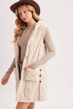 Bouclé Cable Knit Sherpa Hooded Vest | Ecru | S, M & L | V03298
