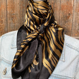 Brown Black Zebra Printed Western Southwestern Wild Rag Scarf Accent