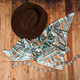 Aztec Cacti Print Silky Wild Rag | 36x36 | Jade & Rust