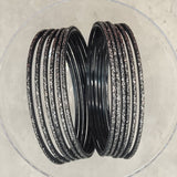 Black with Silver Glitter Thin Metal Bangles Metallics Stack of 6