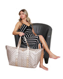 Diamond Quilted Weekender Duffle Bag – Champagne Gold