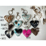 Western Heart Cowhide Keychain – Dark Brown Metallic Gold Bag Charm