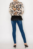 Lace & Sequin Cropped Button-Up Jacket – Leo Print