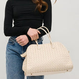 Rhonda Woven Vegan Leather Tote Bag | Ivory