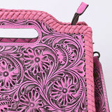 American Darling Hand-Tooled Floral Carved Leather Handbag Pink