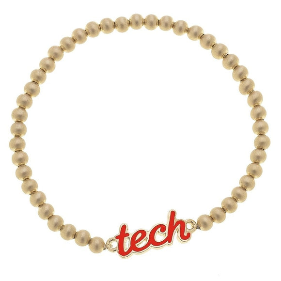 Texas Tech Red Raiders Script Game Day Ball Bead Stretch Bracelet in Satin Gold