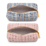 Luxe Tweed Cosmetic Case | Polka Dot Lining | Pink Tweed