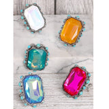 Western Octagon Cut Crystal Adjustable Ring Clear