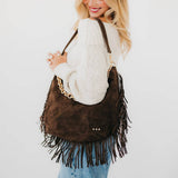 Loretta Chocolate Brown Faux Suede Fringe Shoulder Bag