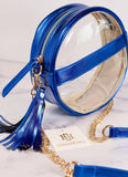 Madison Clear Tassel Crossbody Bag Metallic Royal Blue