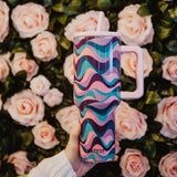 Pink Purple Green Swirl 38 Oz Insulated Stainless Steel Tumbler with Handle