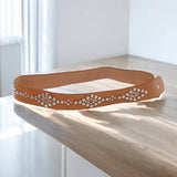 Tan Western Hat Band with Silver-Tone Diamond Stud Pattern