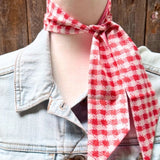 Red White Checkered Western Skinny Cowgirl Mini Wild Rag Scarf Necktie