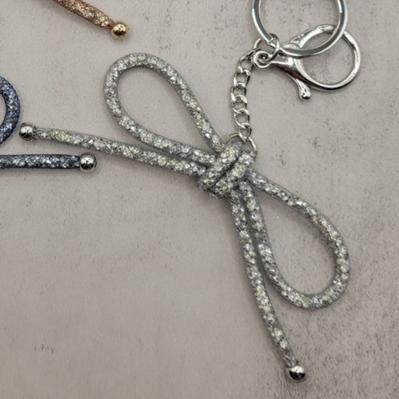 White Silver Mesh Coquette Bow Keychain Bag Charm