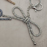 White Silver Mesh Coquette Bow Keychain Bag Charm