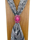 Western Silver Tone Stones With Large Center Hot Pink Stone Wild Rag Scarf Slide