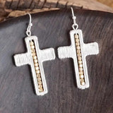 Minimalist Cross Dangle Earrings Worn Silver