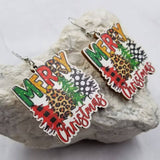 Merry Christmas Leopard Christmas Tree Wooden Earrings