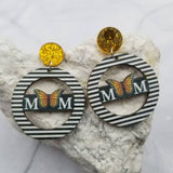 MOM Butterfly Glitter Stripe Dangle Circle Earrings