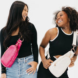 Waverly Woven Crossbody Sling Bag with Strap Extender Fuchsia Pink