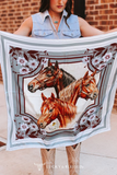 Light Blue & Ivory Vintage Horse Double-Sided Wild Rag — Western Scarf
