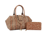 Duffle Satchel Bag Leopard Stone with Wallet Crossbody Strap