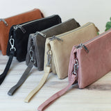 Kayla Vegan Leather Double Zip Clutch Wristlet Crossbody Bone
