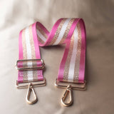 Pink and Gold Striped  Adjustable Crossbody Bag Purse Guitar Strap