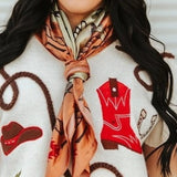 Beige Cow Skull Printed Western Southwestern Wild Rag Scarf Accent