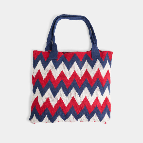 Patriotic Americana Red White Blue Chevron Knit Shopper Tote