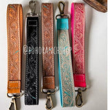 Hand Tooled Leather Wristlet Keychain Key Fob Skinny Pink
