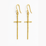 Minimal Molten Cross Earrings - Gold Cross Dangle Earrings