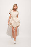 Short Sleeve Drawstring Hooded Mini Dress Almond