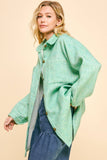 Textured Chest Pocket Button Front Jacket Shacket Mint Green