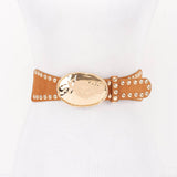 Studded Faux Suede Elastic Belt – Camel