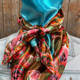 Blue & Pink Roses Western Wild Rag Scarf
