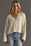 Ivory Knit Cropped Button Up Cardigan Cream
