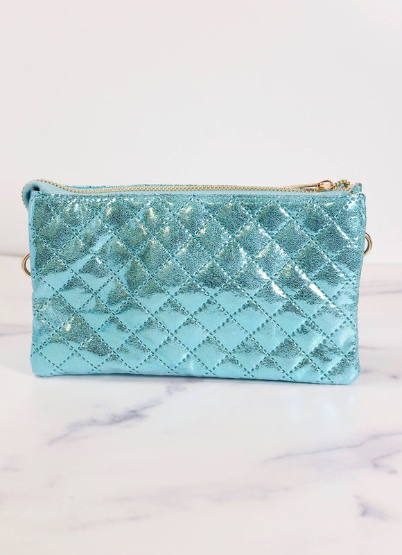 Liz 3 Divider Quilted Crossbody Convertible Bag Aqua Marine Pop