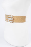 Rhinestone & Metallic Straw Stretch Belt in Gold