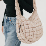 Carmen Quilted Puffy Hobo Tote Bag Tan