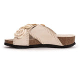 Muk Luks Women Penelope Crochet Suede Floral Cross Strap Sandal Slide Stone