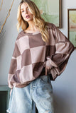 Winter Checkered Long Sleeve Sweatshirt Mocha Regular and Plus Size