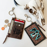 Turquoise Thunderbird Hand-Tooled Cowhide Leather Keychain Wallet