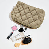 Cloud Kiss Quilted Puffer Nylon Cosmetic Dome Pouch in Desert Sage